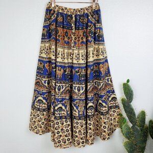 Bohemian Blue and Brown Maxi Skirt